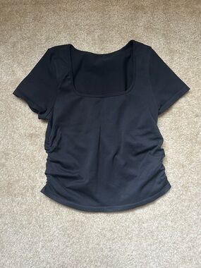 Classic Black Scoop Neck Women's Top Cinched Sides
